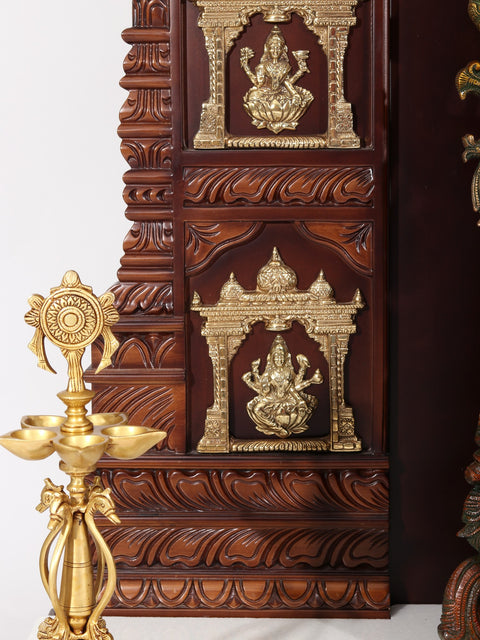 74" Super Large Ashta Lakshmi Designer Temple with Brass Lamps | Wood and Marble