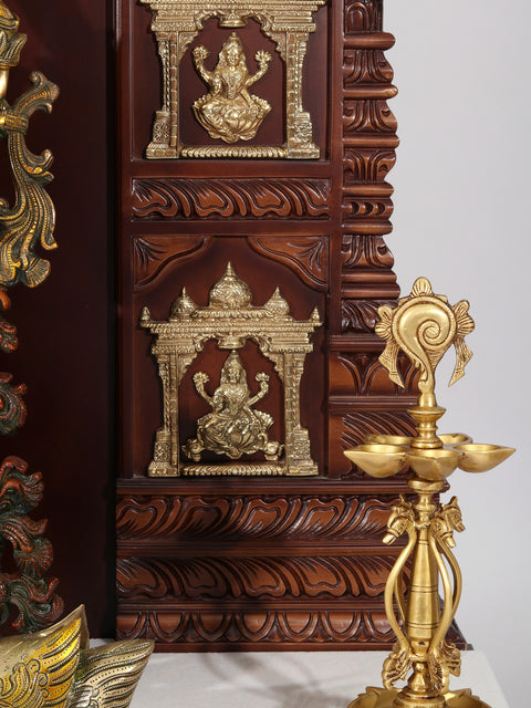 74" Super Large Ashta Lakshmi Designer Temple with Brass Lamps | Wood and Marble