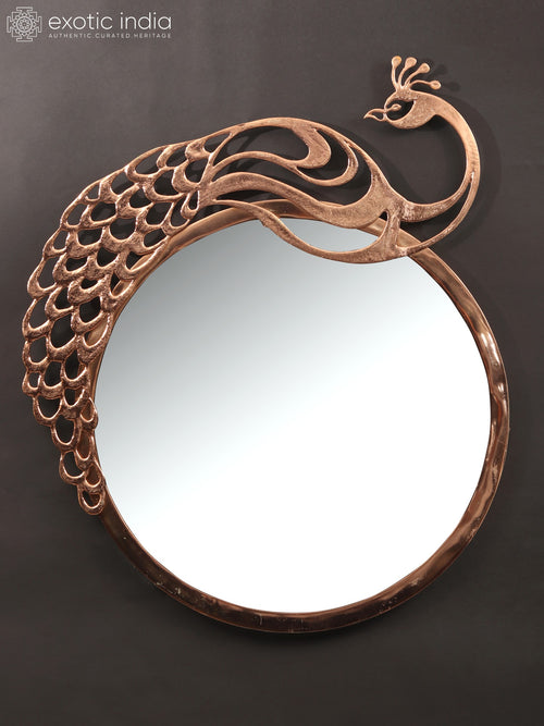 23" Peacock Design Brass Mirror Wall Hanging