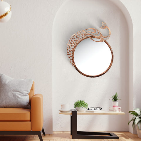 23" Peacock Design Mirror in Brass
