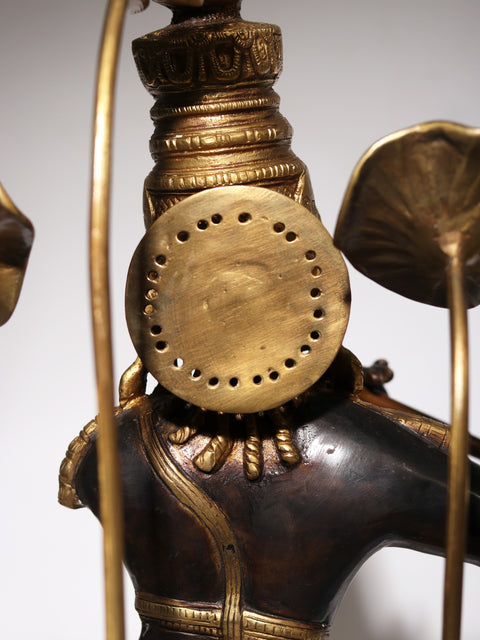 24" Lord Krishna Idol Standing on Flowers Design Pedestal Playing Flute | Brass and Wood