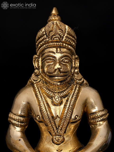 4" Small Lord Hanuman Idol Seated on Lotus Pedestal