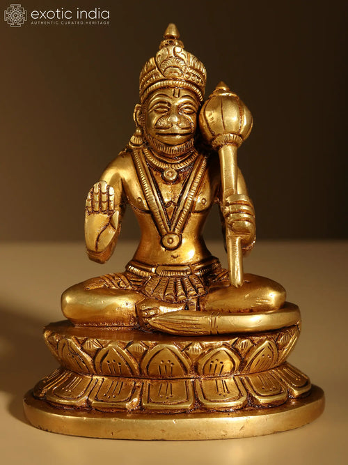4" Blessing Lord Hanuman Handmade Brass Statue