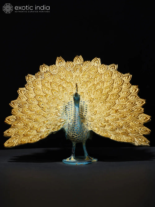 Dancing Peacock with Outspread Feathers Brass Statue