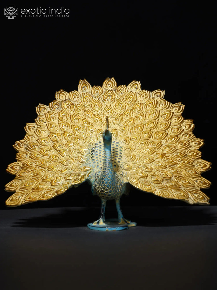Dancing Peacock with Outspread Feathers Brass Statue