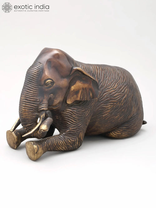 10" Brass Seated Elephant Statue for Home Decor
