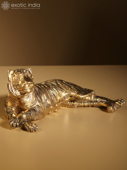 9" Relaxing Tiger Brass Statue Home Decor