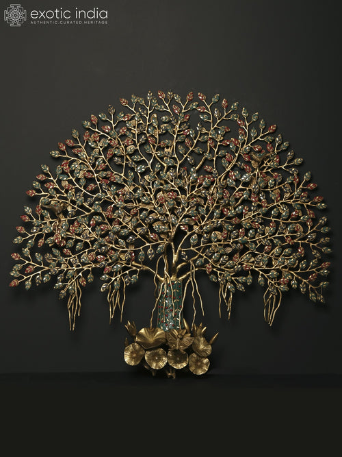 29" Brass Tree of Life with Birds Wall Hanging Sculpture