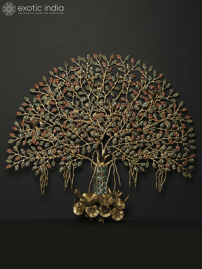 29" Brass Tree of Life with Birds Wall Hanging Sculpture