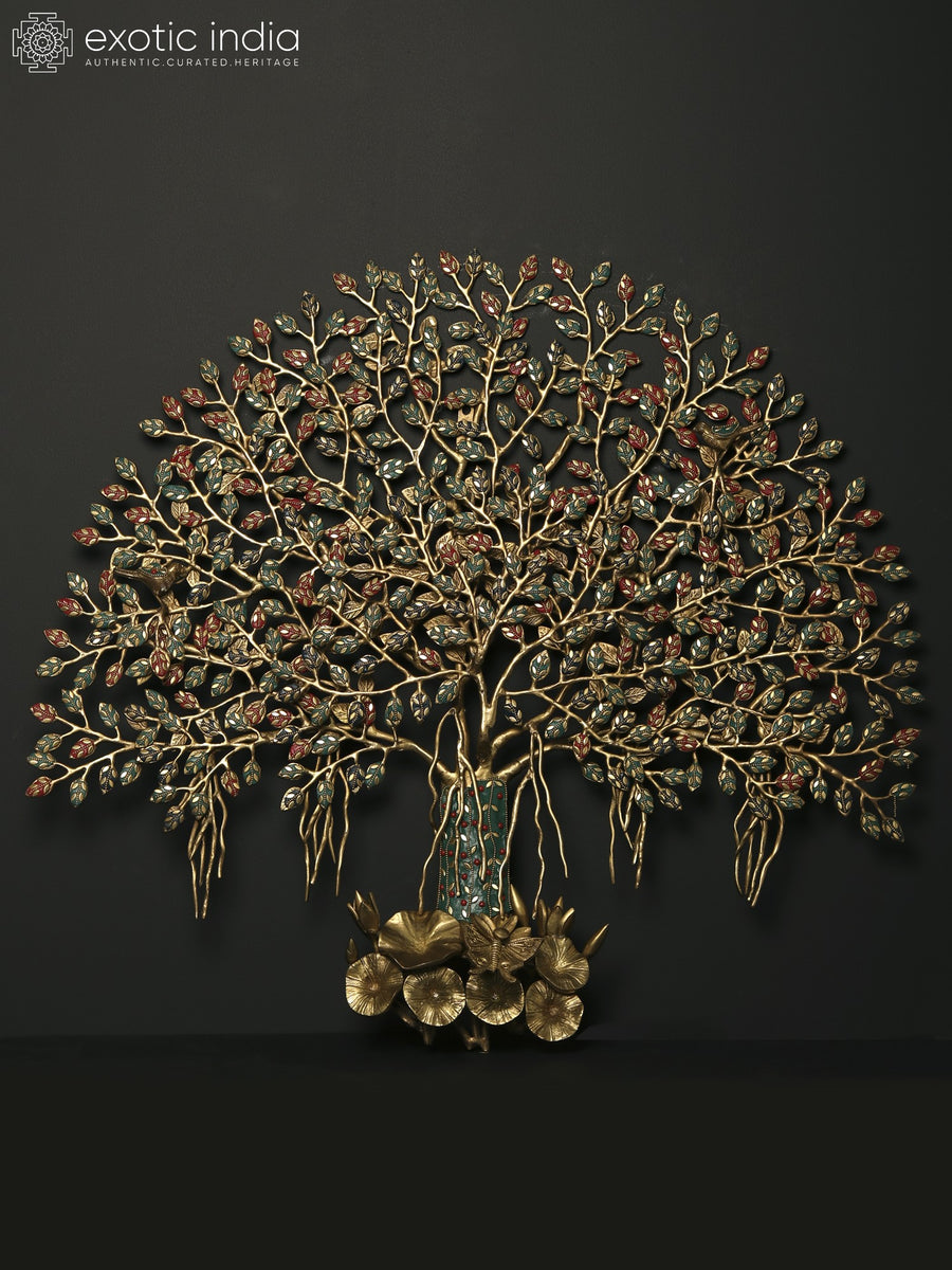 29" Brass Tree of Life with Birds Wall Hanging Sculpture