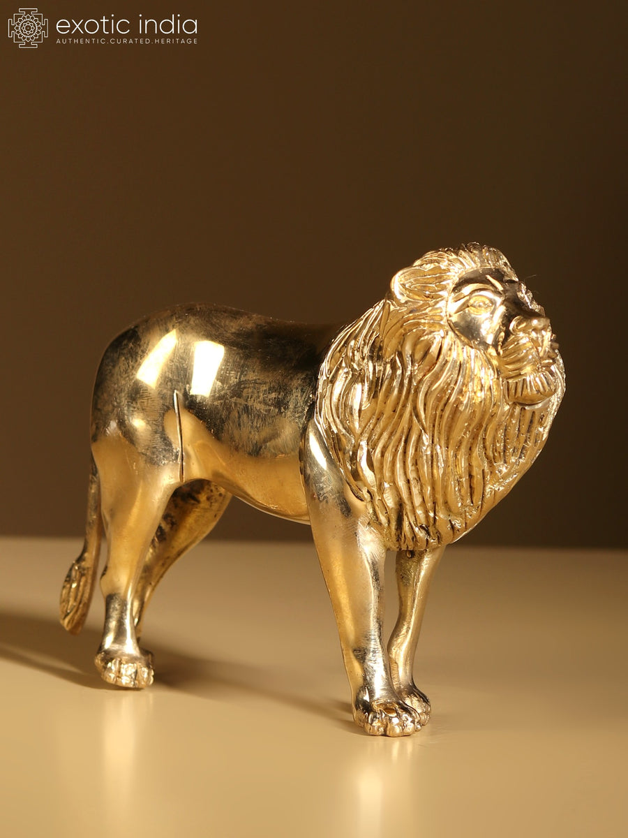5" Brass Lion Statue - Handmade Home Decor