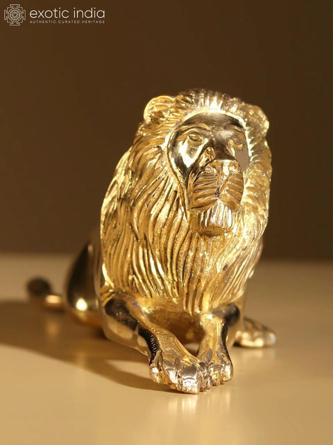 7" Brass Seated Lion | Table Decor