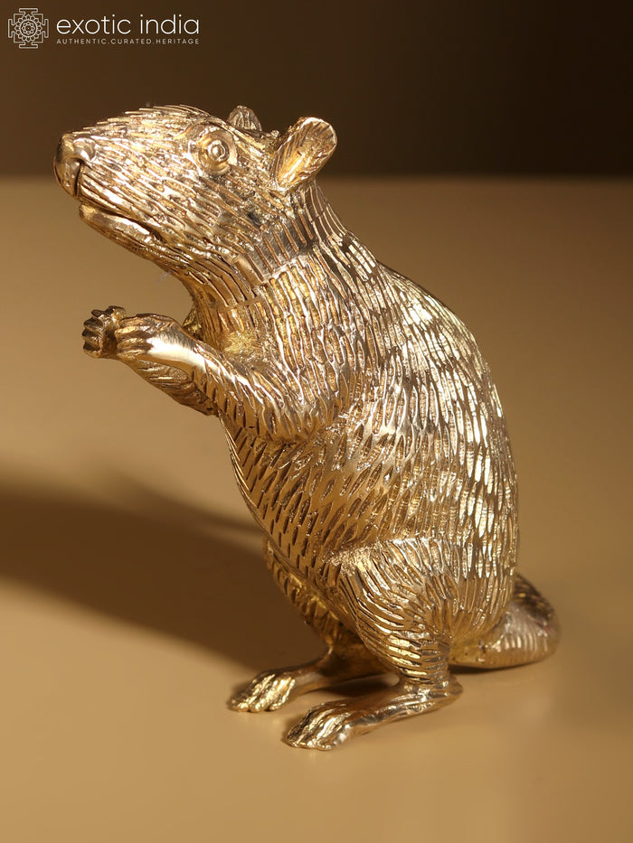4" Small Ganesha's Rat Handmade Brass Figurine