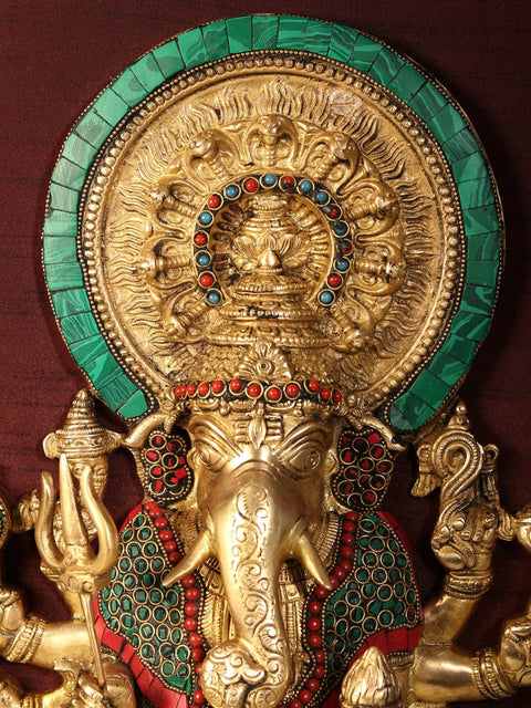 31" Large Wood Framed Drishti Ganesha (Auspicious for Your Home) | Wall Hanging