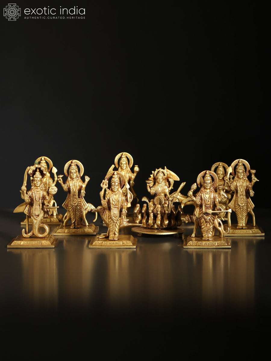 Small Navagraha with Vahana Set Brass Statue for Pooja