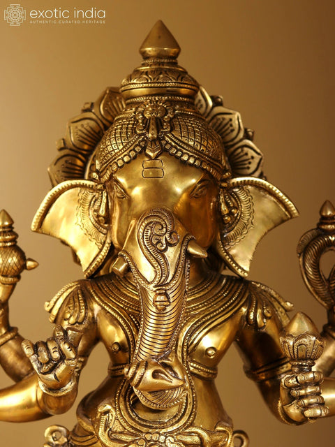26" Six Armed Standing Lord Ganesha | Brass Statue