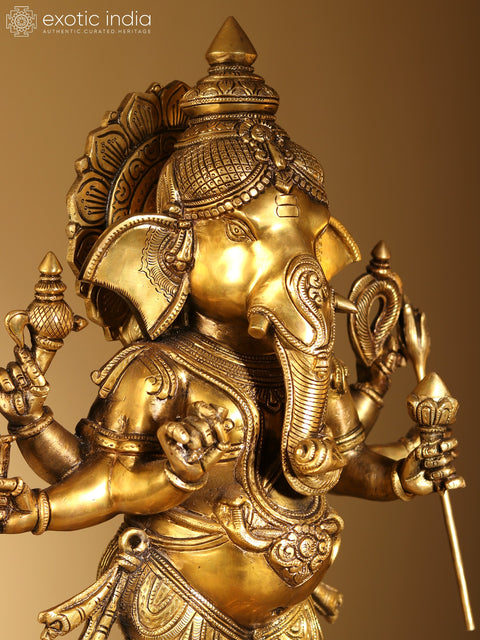 26" Six Armed Standing Lord Ganesha | Brass Statue