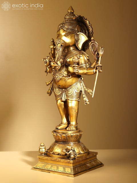26" Six Armed Standing Lord Ganesha | Brass Statue