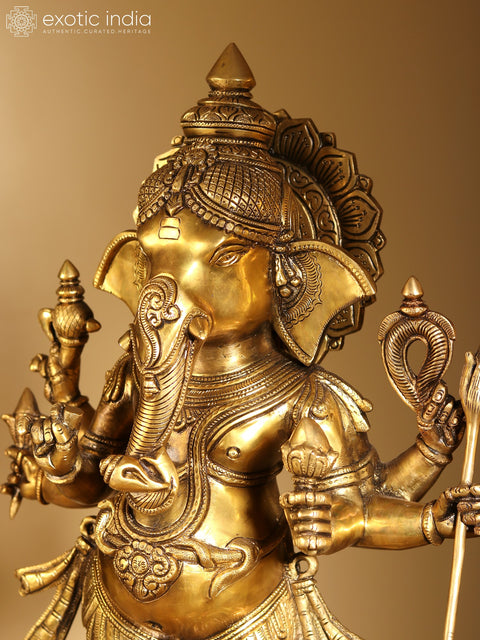 26" Six Armed Standing Lord Ganesha | Brass Statue