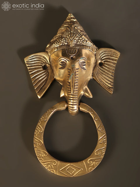 7" Ganesha Door Knocker In Brass