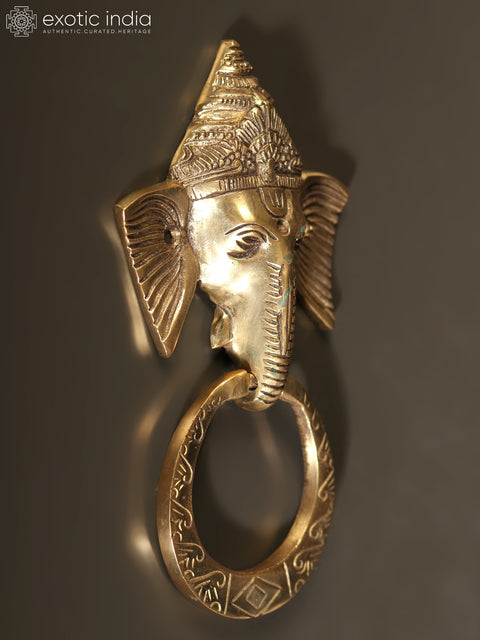 7" Ganesha Door Knocker In Brass