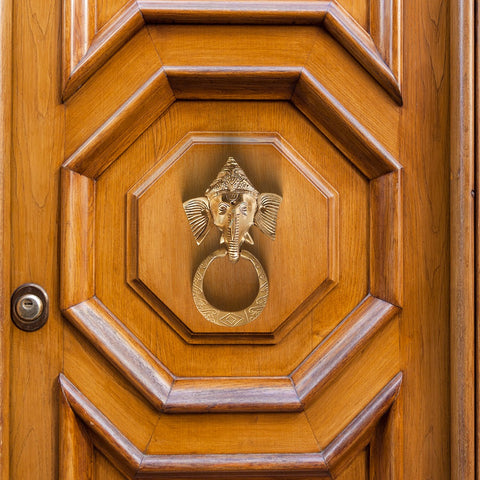 7" Ganesha Door Knocker In Brass