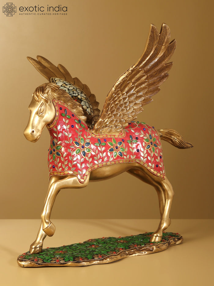17" Pegasus Winged Divine Stallion Brass Statue with Inlay Work