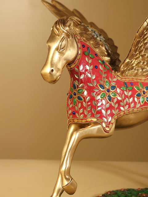 17" Pegasus : Winged Divine Stallion | Brass Statue with Inlay Work