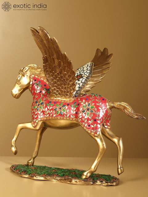 17" Pegasus : Winged Divine Stallion | Brass Statue with Inlay Work