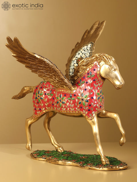 17" Pegasus : Winged Divine Stallion | Brass Statue with Inlay Work