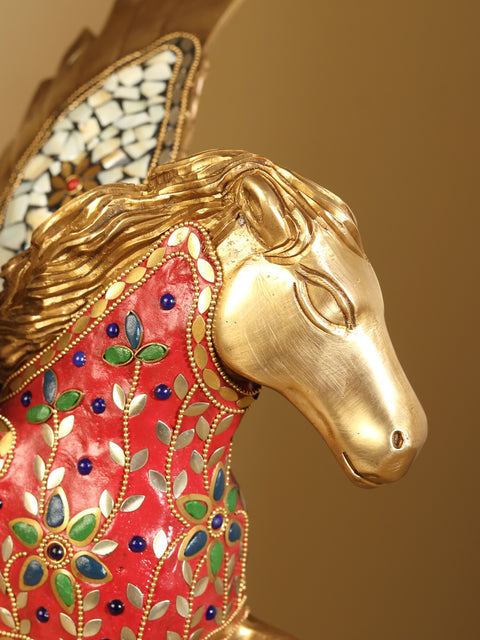 17" Pegasus : Winged Divine Stallion | Brass Statue with Inlay Work