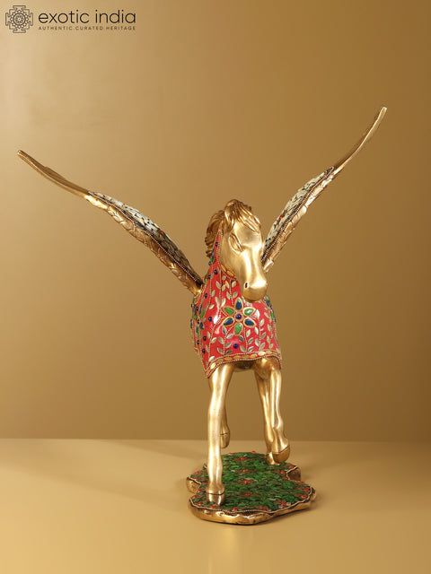 17" Pegasus : Winged Divine Stallion | Brass Statue with Inlay Work