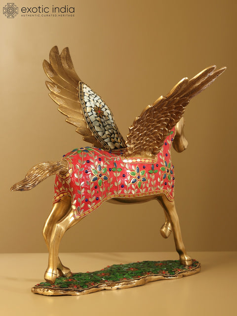 17" Pegasus : Winged Divine Stallion | Brass Statue with Inlay Work