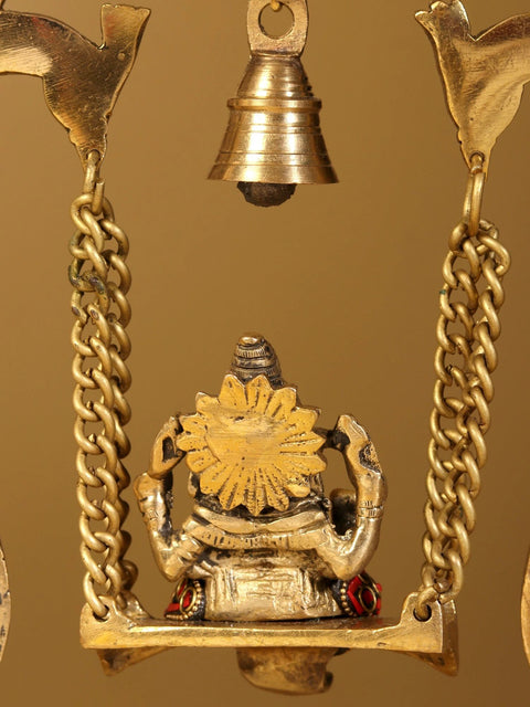 14" Lord Ganesha on Swing with Lamps and Bells | With Gift Box | Brass Statue with Inlay Work