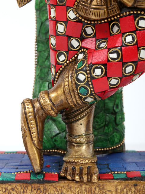 16" Krishna Playing Flute with Tree | Brass with Inlay Work