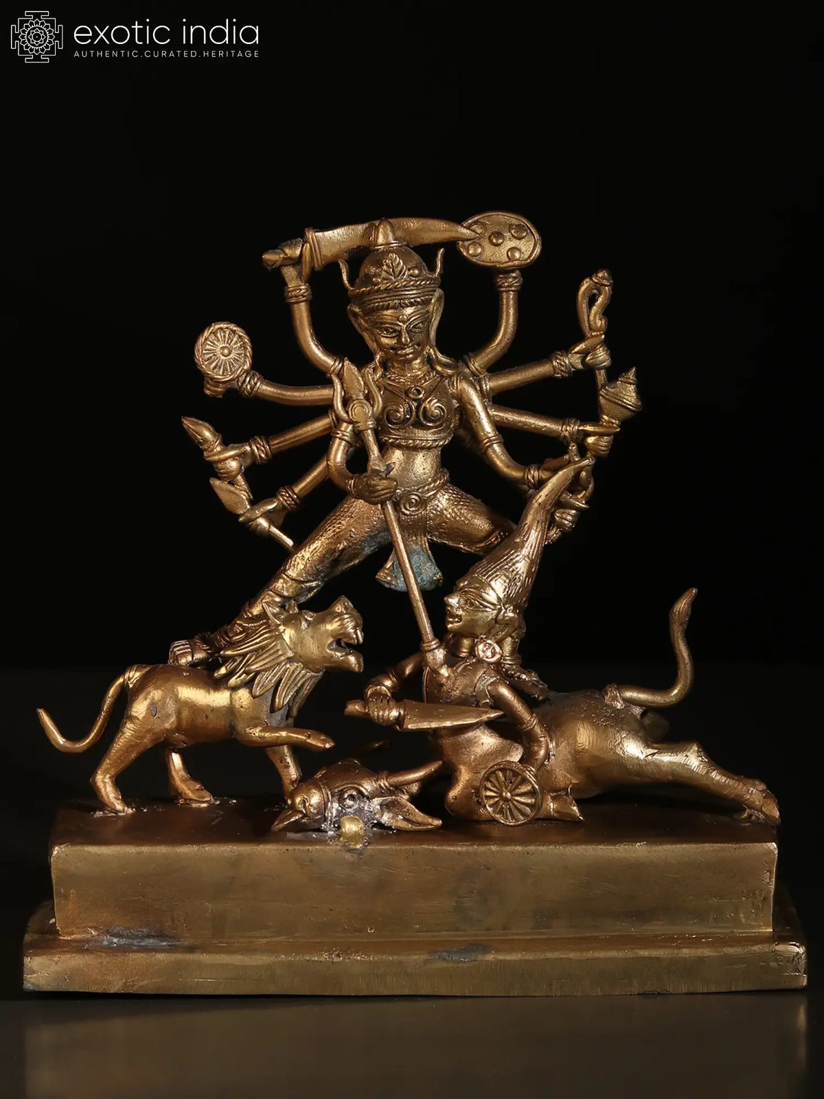 8" Mahishasura-Mardini (Goddess Durga) Idol | Dhokra Art Brass Statue