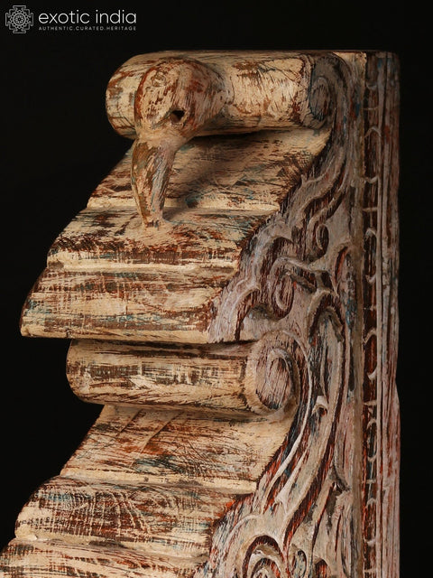 16" Wood Carved Showpiece on Iron Stand with Dangling Bells in Brass | Home Decor