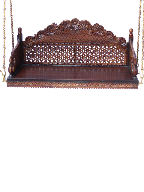 84" Large Wood Carved Designer Swing with Brass Chains | Home Decor