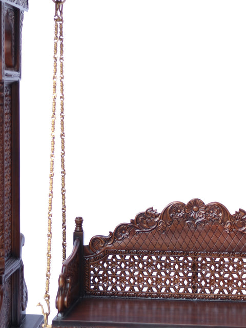 84" Large Wood Carved Designer Swing with Brass Chains | Home Decor