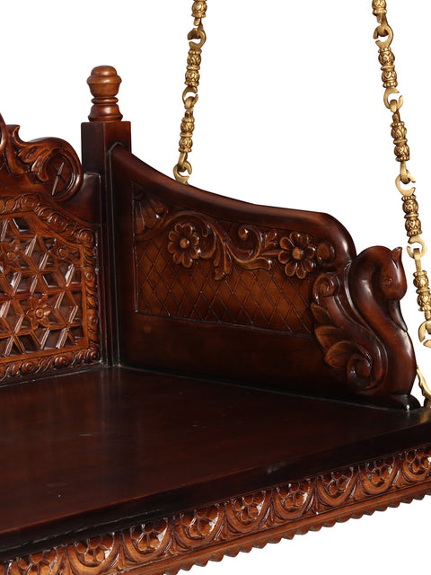 84" Large Wood Carved Designer Swing with Brass Chains | Home Decor
