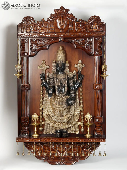 59" Large Tirupati Balaji Venkateshvara Brass Wall Hanging with Lamp