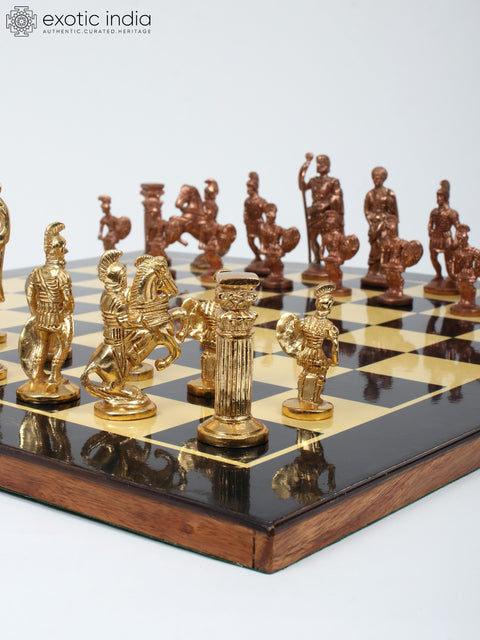 18" Wood Chess Board with Brass Chess Pieces