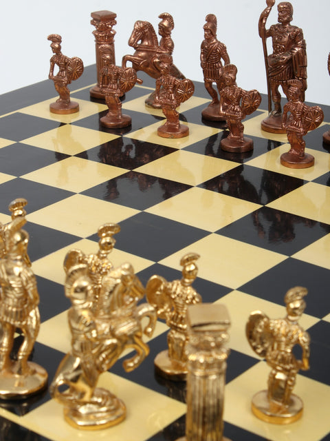 18" Wood Chess Board with Brass Chess Pieces