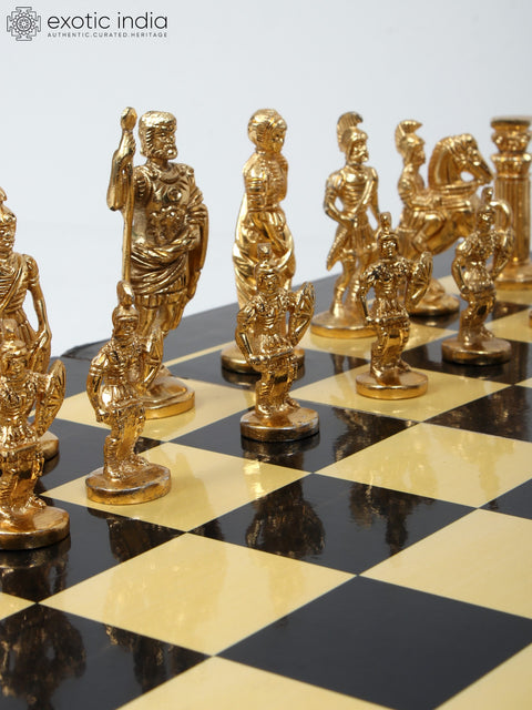 18" Wood Chess Board with Brass Chess Pieces