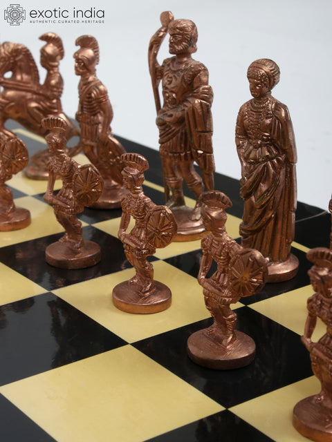 18" Wood Chess Board with Brass Chess Pieces