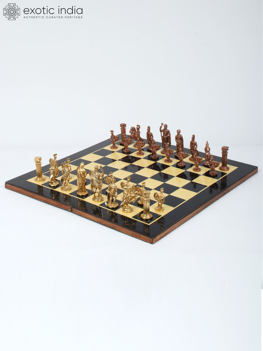 18" Wood Chess Board with Brass Pieces Handmade