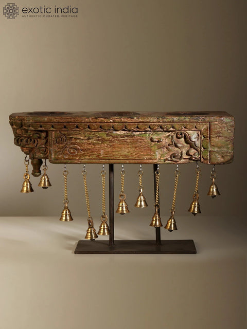 18" Wood Candle Stand with Brass Dangling Bells