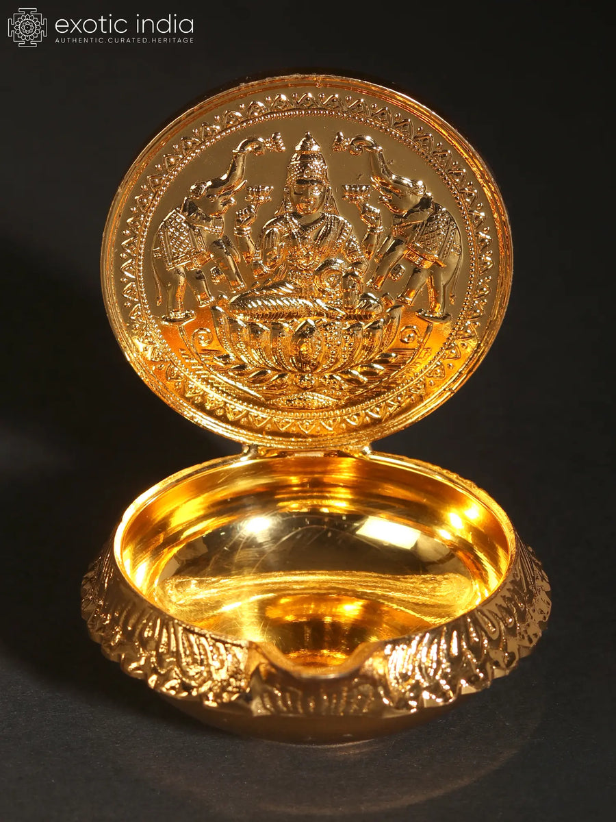 Goddess Gajalakshmi Gold Plated Brass Diya for Pooja