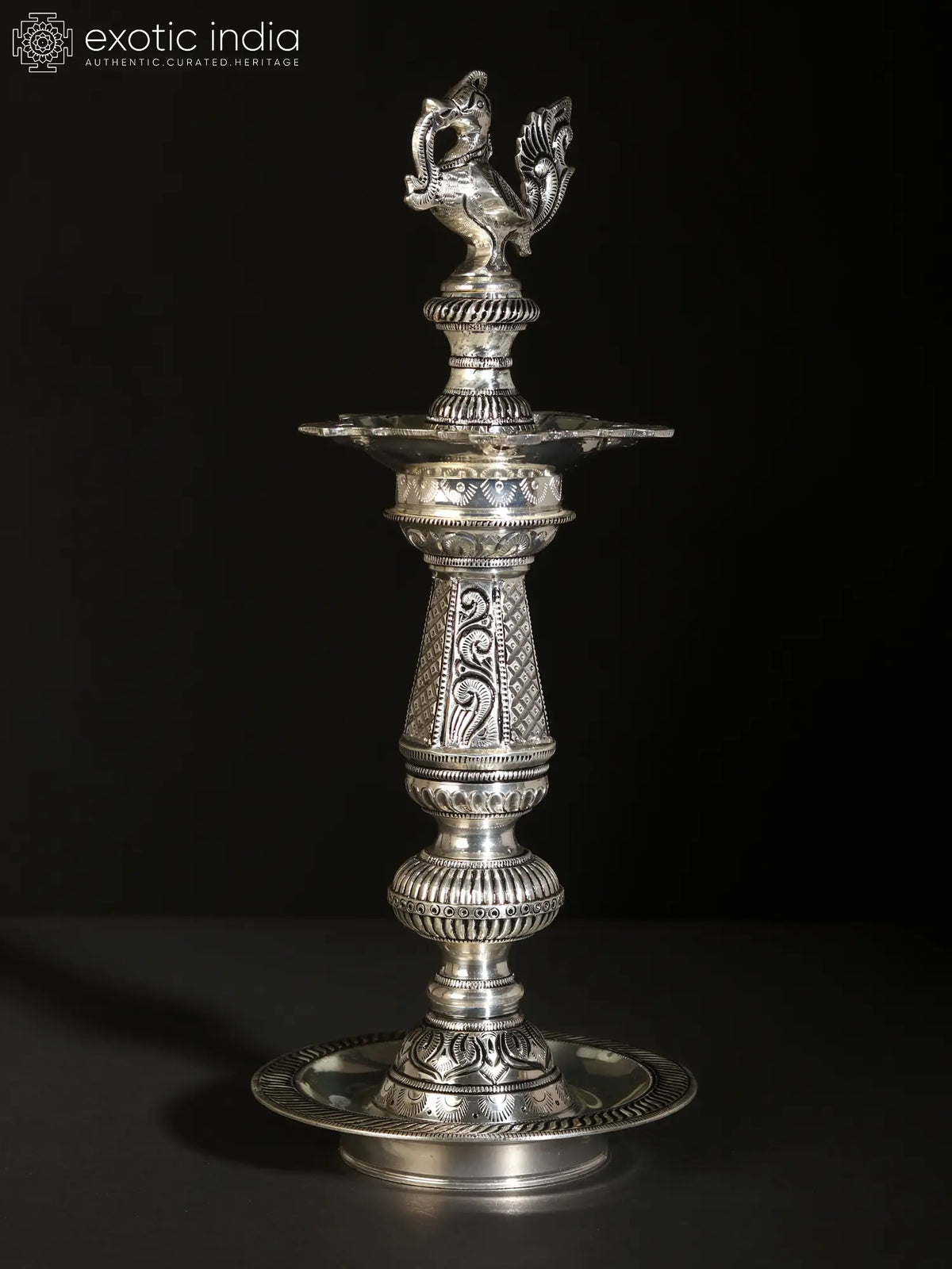 14" Silver Plating Peacock Lamp (Annam Lamp)