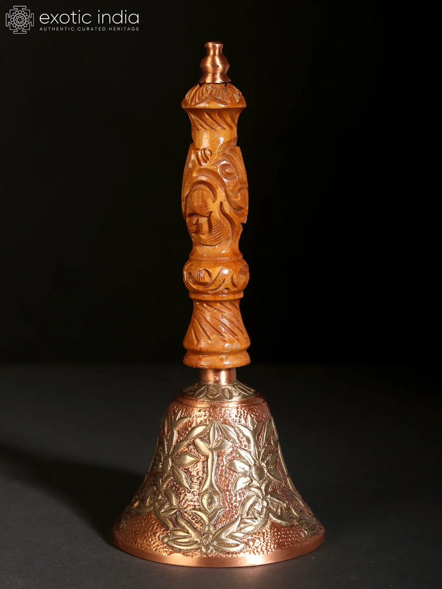 8" Superfine Gold Plated Bell Brass Statue with Wood Handle